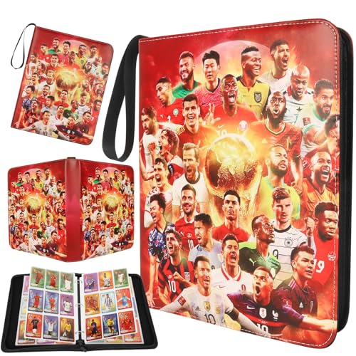Football Cards Scrapbook, Fußball Karten Sammelalbum für bis zu 900 Karten, Trading Cards Album mit Reißverschluss und Griff, Sammeln und Tauschen Sammelalbum für Kinder und Sammler (900-L)