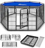 TRESKO® Welpenlaufstall 60 cm hoch mit Dach & Erdankern | Welpenauslauf 8-teilig | Hundelaufstall faltbar mit Tür | Aufbau werkzeugfrei | Tierlaufstall Hunde wetterfest