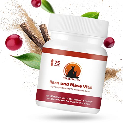 Vitalpfoten 75 Harn und Blase Vital Kapseln für Hunde & Katzen mit Cranberry, Mannose und Brennnessel, pflanzliche Hausmittel - Rezeptur für die Blase und Harnwege