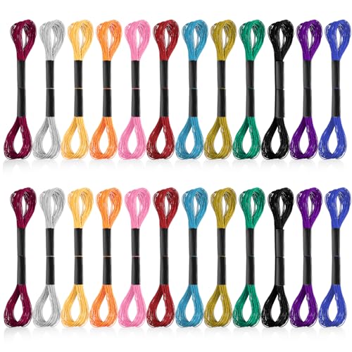 JIYIN 24 Stück Metallic Stickgarn, Glitzernd Kreuzstichgarn Premium Stickgarn Embroidery Thread Stränge Polyestergarn für Freundschaftsbänder DIY Stickgarn BastelnKreuzstich