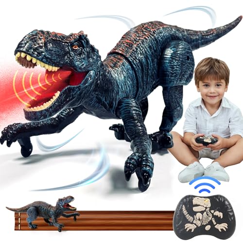 Sunrad Kinder Ferngesteuertes Dinosaurier Spielzeug,Elektronik T-Rex Dino Spielzeug mit Spray, Licht,Brüllen,Realistische Gehbewegungen,Geschenk für Jungen und Mädchen