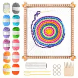 SUNOYA Holz Webrahmen, Webrahmen Erwachsene, Webrahmen Kinder, 28 X 25 cm, mit 12 Farben DIY Handgemachtes Garn, Nadel, Webkamm, Schiffchen, für Anfänger, zum Weben und Gestalten