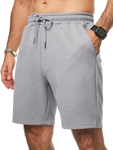 JMIERR Herren Textur Kurze Hosen mit 3 Taschen 2025 Sommer Casual Loose Shorts Elastische Taille Grau L