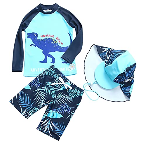 AIWUHE Badehose Jungen Schwimmshirt Kinder UV Schutz Badeset mit Badekappe Cartoon Langarm (as3, Numeric, Numeric_92, Numeric_98, Regular)