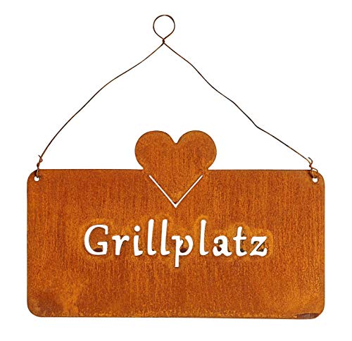 levandeo Schild Grillplatz 25x16cm Herz Garten-Deko Rost Rostdeko Türschild Wandbild Schriftzug Wanddeko Grillen Sommer