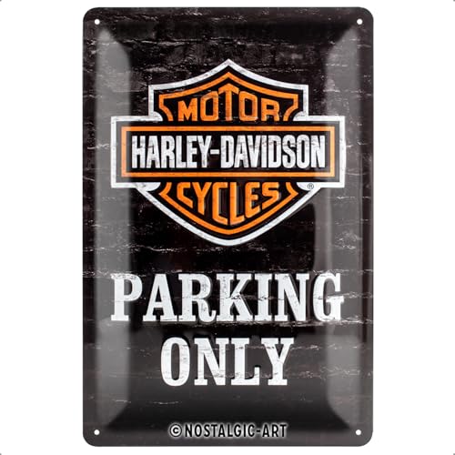 Nostalgic-Art Retro Blechschild, 20 x 30 cm, Harley-Davidson – Parking Only – Geschenk-Idee für Biker, Original Lizenzprodukt (OLP), aus Metall, Vintage Design, Blechschilder Sprüche