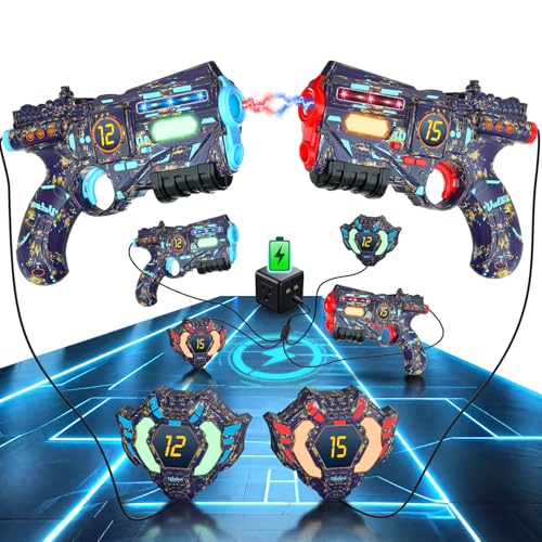 VATOS Wiederaufladbares Laser Tag Set mit 2 Pistolen und 2 Westen - Infrarot Echtzeit Daten SYNC Laser Tag Pistole mit leuchtendem Licht, Lazer Tag Spiel für Erwachsene Jungen Mädchen von 6-12 Jahren