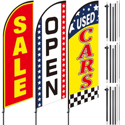 Hahafelt 3 Stück Autohändler, Swooper-Flagge, gebrauchte Federflaggen, Banner, Werbung, Autowasch-Flaggen mit Stange, wetterfeste Polyester-Flaggen für Business-Werbung