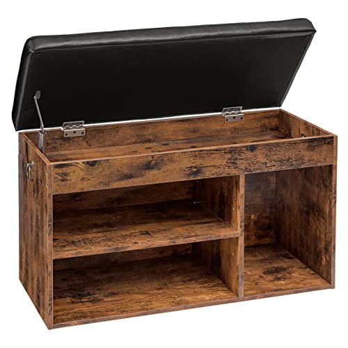 HOOBRO Schuhbank, Sitzbank, 3 offene Fächer, 82 x 31,5 x 46,5 cm, gepolstert, Stauraum unter der Sitzfläche, Schuhschrank, bis 150 kg belastbar, Flur, Wohnzimmer EBF40HX01