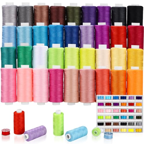 Toaren Nähgarn Set,NäHgarn für NäHmaschine,36 Farben 400 Yard Nähmaschinengarn je Garnrollen und 36 Unterfadenspulen,Garn Nähmaschinen Zubehör,Stickgarn Set,Nähen Zubehör für Overlock-Nähmaschinen