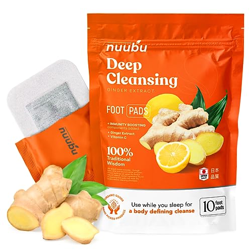 Nuubu Ginger Detox Fußpflaster (1-pack) für Stressabbau & Tiefschlaf 100% natürliche Fußpads mit Bambusessig und Ingwerpulver zur Entfernung von Giftstoffen und Reinigung des Körpers