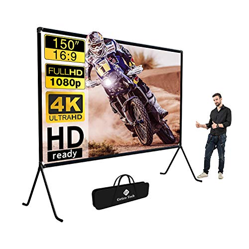 Beamer leinwand(150 "), Projektion Leinwand mit Ständer 16: 9 HD Faltbare Innen- / Außenprojektion, Videoprojektionswand für Zuhause, Party, Büro, Klassenzimmer…
