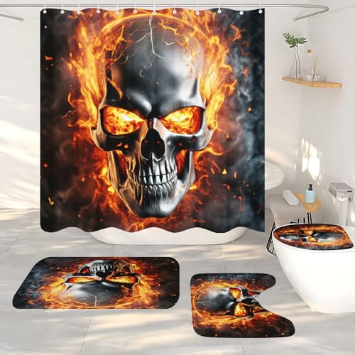 SHROUDEX Totenkopf-Badezimmer-Duschvorhang, Rose Schädel Muster Gothic Duschvorhang-Set, Totenkopf Duschvorhang 180x200 180x180 Schädel Muster Gothic Duschvorhänge (5,180 x 180 cm)