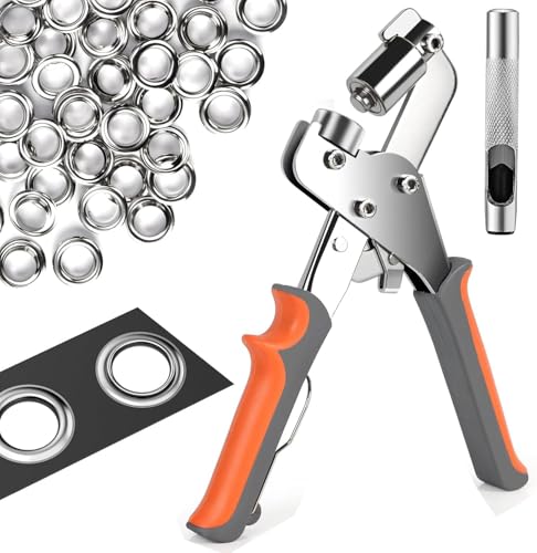 Ösenzange für planen & stoffe - Profi Ösenzange mit 300 Ösen (Ø 10mm), Magnetische Ösenstanze aus Kohlenstoffstahl für Perfekt für Leder, Gürtel, Awnings, Stoffe