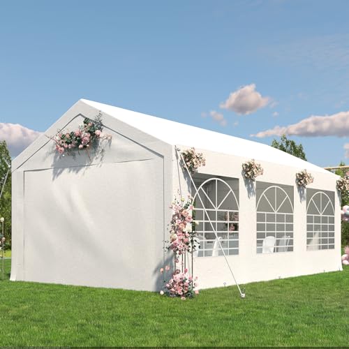TRIUMPHKEY Pavillon 3x6, Partyzelt 3x6 Wasserdicht Stabil Winterfest, Gartenzelt UV-Schutz 50+ Festzelt,Winterfest Pavillon mit 560g/m² PE-Plane, Party Zelt für Partys Hausparty Hochzeiten, Weiß