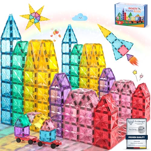 COOLJOYA Magnetische Bausteine 42 Teile, Magnete Kinder Magnetic Tiles Magnetspiel Magnetbausteine, Magnet Kinder Spielzeug ab 3 4 5 6 7 8 Jahre Geschenke