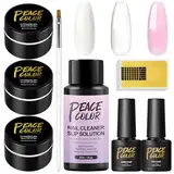 PEACECOLOR Aufbaugel für Gelnägel Set - Rosa Weiß Klar 3 Farben- UV Gel zur Nagelverlängerung und Modellage - Unterlack & Überlack - Slip Solution - 3er Set Gel Builder - Acrylgel für Nägel