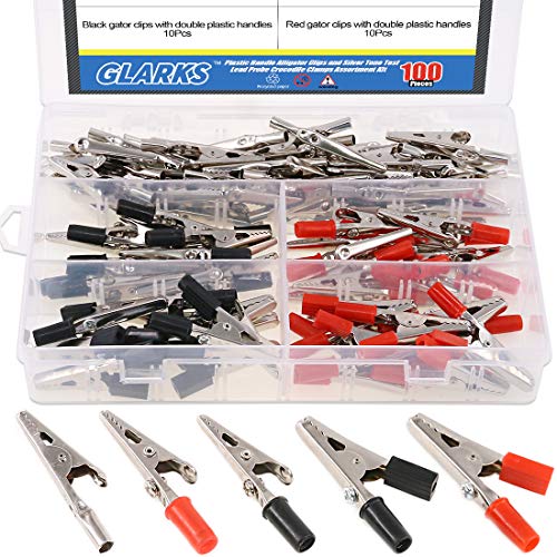 Glarks Krokodilklemmen, Krokodilklemmen, 53 mm, für Labortests, 50 Stück, mit roten, schwarzen Kunststoffhänden und 50 Stück ohne Kappe, 100 Stück