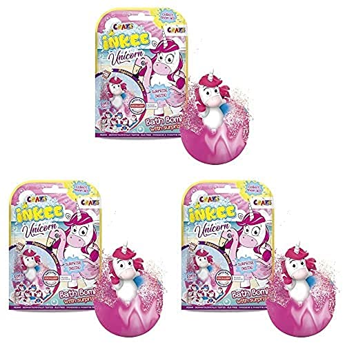 CRAZE Spaßbad INKEE 3er Set Magische Badekugel mit Überraschung Bath Bomb Unicorn Einhorn Spielfiguren, 3er Pack