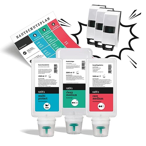 rath's Starterpaket medium - komplettes Paket Hautschutz-Hautreinigung-Hautpflege bei mittleren Verschmutzungen und häufigem Händewaschen (reibemittelfreier Handreiniger)