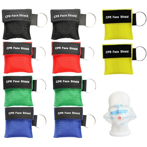 ElevaPulse 10er Set Beatmungsmaske Erste Hilfe - Schlüsselanhänger CPR Maske, Beatmungstuch für Mund-zu-Mund-Beatmung Schutz Erwachsene & Kinder, Tragbarer Beatmungsbeutel