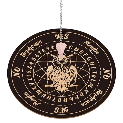 INFUNLY Eulen-Pendel-Set Mit Hölzernem Pendelbrett Pendelkristall-Halskette 10 x 10 Pendelbrett Wünschelrutengehen Wahrsagen Metaphysisches Nachrichtenbrett Geburtstagsgeschenk Für Hexerei