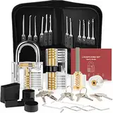 Diyife 36 Stück Lockpicking Set, [Schwierigkeit Upgrade] Dietrich Set mit 4 Transparente Schlösser und 4 Schwarze Verschlusshülsen, Handbuch für Anfänger und Professionelle Schlosser - Schwarz
