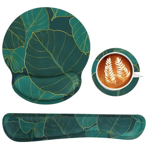 3-in-1 Mousepad Set, Mauspad mit Handauflage + Ergonomisches Tastatur-Handgelenkauflage + Untersetzer, Gelkissen Mousepad für Computer Laptop Zuhause Büro, Einfaches Tippen und Schmerzlinderung (A)