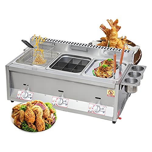Fritteuse, gewerbliche Gasfritteuse, Arbeitsplattenkorb, Edelstahl, Fritteuse, Rnkorb, Edelstahl, Fritteuse, Restaurant, Zuhause, Pommes Frites, Chips mit Gewürztrog, einstellbare Feuerkraft