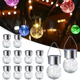 GIGALUMI 12 Stück Solar-Außenleuchten, Solar-Hängeleuchten für Weihnachtsdekoration, rissiges Glas, Solarleuchten für den Außenbereich, wasserdicht, für Garten, Hof, Zaun, Baum (Farbwechsel)