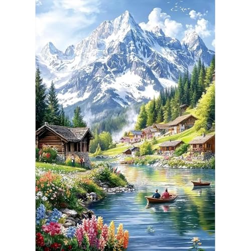 MAXBYE Berg Diamond Painting Art Kits für Erwachsene, Seeufer Landschaft Diamond Art Full Round Drill Kits DIY Kunsthandwerk Für Anfänger, Diamant Bilder Kreuzstich Set Home Wall Decor 30x40cm