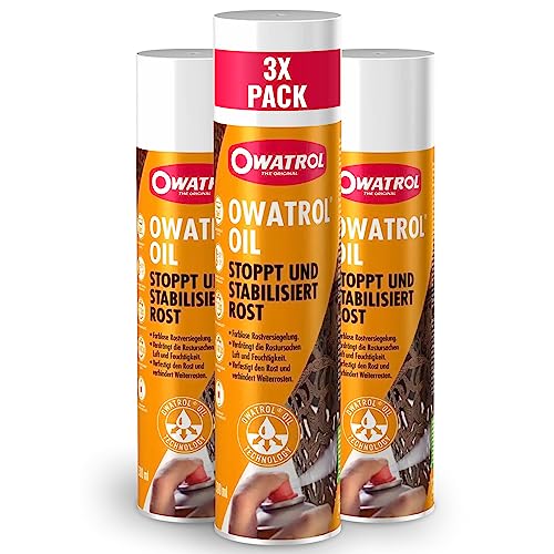OWATROL® Rostschutz Spray 3x300ml - Für Metalle, Kunststoff, Glas, Holz, Farben & Lacke - Grundierung Autolack - Rostumwandler Auto - Korrosionsschutz Haftgrund - Anti Rost