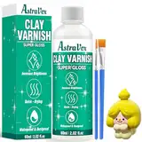 AstraVox 60 ml Glasur für Ton Lufttrocknend mit 2 Pinseln, Air Dry Clay Glaze zur Vermeidung von Rissen und Vergilbung, Glasur für Modelliermasse Lufttrocknend, Hochglänzender & Wasserdicht