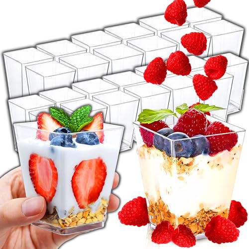 Retoo Desserttassen Set 25 Stück aus 150ml, transparenten Dessertbecher, Wiederverwendbar Quadratischer Desserttassen, leicht zu reinigen, universal Becher für Zuhause Desserts, Pudding, Mousse, Eis