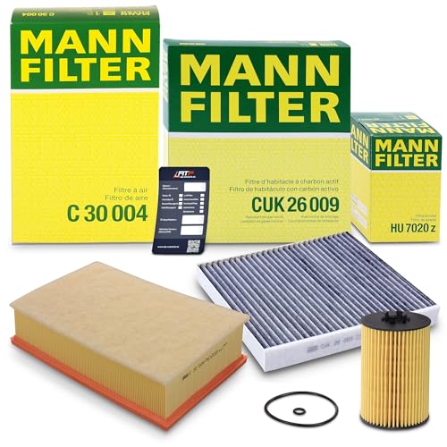 MANN-FILTER Inspektionspaket Filterset 1x Ölfilter, 1x Luftfilter, 1x Innenraumfilter (Aktivkohlefilter), 1x Ölwechselanhänger,
