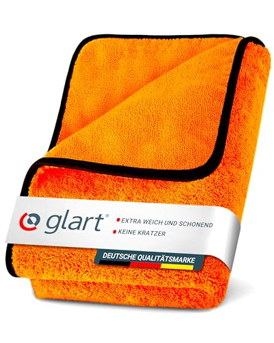 Glart Auto Trockentuch XXL - Microfasertuch Autopflege, saugstark, 90x60cm für kratzfreies Trocknen, Auto Mikrofasertuch - Großes Auto Mikrofasertuch, Orange, Microfasertücher Auto - Poliertuch Auto
