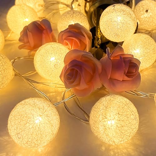 EvaStary LED Baumwollkugeln Lichterkette, 20 LED Cotton Ball Lichterketten Kugeln Nachtlicht für, LED Kugeln Lichterkette Innen für Kinderzimmer, Weihnachten, Party, Wohnheim, Zimmer, Hochzeit