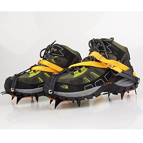 Namvo Ice Spikes, 10 Zähne mit Ski geschweißt Kette Edelstahl Steigeisen, Universal Overlay elastische Schneeschuh Spikes, geeignet für Outdoor-Ski, EIS Wandern, Bergsteigen, in der Länge verstellbar