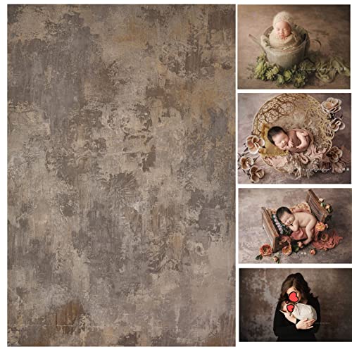 WaW 1.5x2.2m Grau Braun Meliert Beton Fotostudio Hintergrund Vintage für Baby Neugeborene Fotoshooting Stoff Fotohintergrund Hellbraun Natürliche Betonoptik für Kinder, Porträts, Fotografie, Video