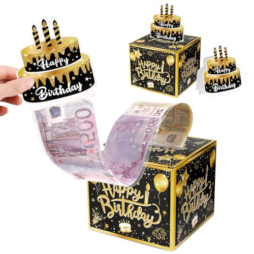 Partideal Geldgeschenke Geburtstag,Happy Birthday Geschenkbox,DIY Geschenkverpackung,Überraschungsbox Rätselbox Money Box,Geldbox für Geldgeschenke,Mystery Box für Freunde Familie Kinder(Schwarz?Gold)