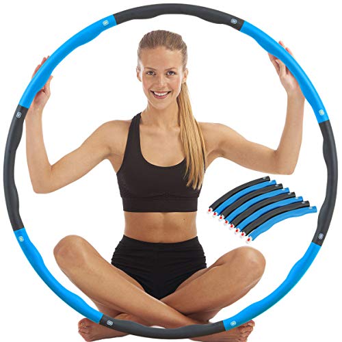Hula Hoop Reifen für Erwachsene Durchmesser 95 cm Fortgeschrittene Fitness zur Gewichtsabnahme Hoola Hoops Gewichtsreduktion 8 abnehmbare Teile Blau - Grau
