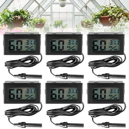 6 Stück Mini LCD Digital Hygrometer Thermometer mit Fühler, Thermometer Innen mit Luftfeuchtigkeitsmesser, Thermometer Hygrometer für Reptilien Inkubator Gewächshaus Aquarium Brutapparate