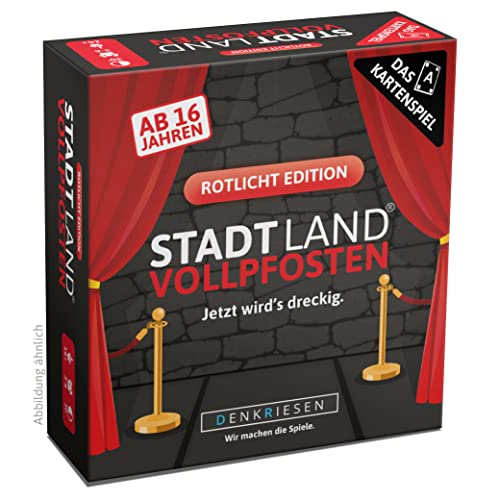 DENKRIESEN - Stadt Land Vollpfosten® – Das Kartenspiel - Rotlicht Edition - 'Jetzt wird's dreckig.' | Geschenk | Reisespiel | 200 Kategorien | ab 16 Jahren | 3-6 Spieler | Party | Stadt Land Fluss