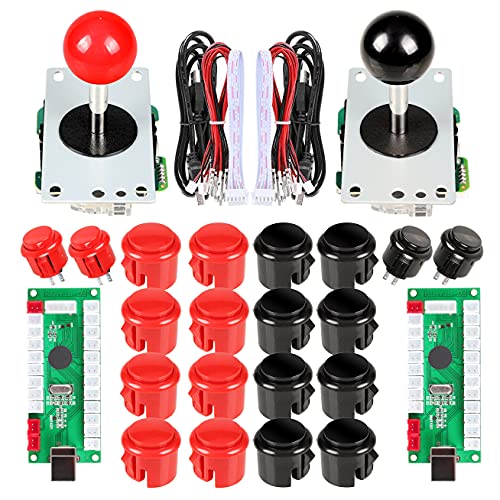 EG STARTS 2 Spieler Arcade Spiel Kit Teil USB Pc Joystick für Mame Spiel DIY Null Verzögerung USB Encoder + 2x 5pin 8 Way Stick + 20 Drucktasten Rot + Schwarz Kits Support Windows & Raspberry Pi