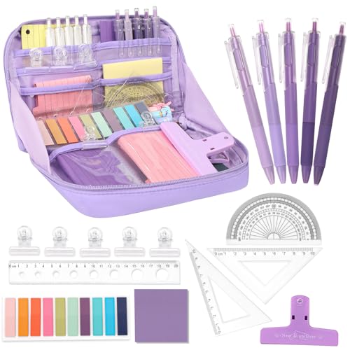 wokdsbl Schulsachen Schreibwaren Set Blau für Schüler Mädchen Jungen – Mäppchen Mit Stiften Lineal Haftnotizen – Mäppchen Aesthetic Groß Kapazität – Back to School Must Haves 7-in-1 Set