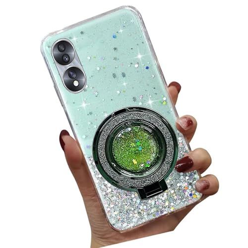 Tivenfezk Nadoli Sparkle Treibsand Ständer Hülle für Oppo A58 5G,Versteckt Ständer Ring Klar Glitzer Stern Handyhülle Durchsichtig Bling Schutzhülle Case Cover,Grün
