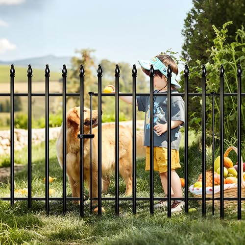 Thealyn Metall Dekorativer Zaun 91cm hoch x 70cm breit (4 Paneele + 1 Tor, Gesamtlänge 3.5m) Kein Grabenzaun Randzaun Hundezäunung Landschaftsschutz für Blumenbeet, Garten, Tierbarriere