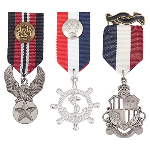 AHANDMAKER 3-teiliges Kostüm-Militärabzeichen MEDA, antike Bronze- und Platinbrosche, Kampfheld-Medaille, Legierung, Militärmedaillen-Zubehör für Herren, Mantel, Jacke