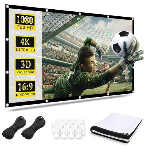 Leinwand Beamer 100 Zoll Projektionsleinwand - 16:9 HD Beamer Leinwand, Tragbare Faltbarer Projektor Leinwand mit Haken, Seilen, Anti-Falten Doppelseitige Projektion für Büro, Camping und Heimkino