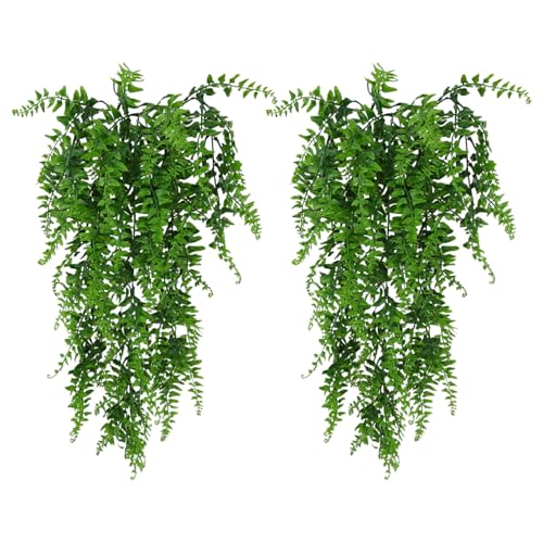 TXZWJZ Hangepflanze KüInstlich,Knstpflanze Hängend Persisches Rattan,künstliche Pflanzen reben farne persischer Rattan,für Home Hochzeit Garten Outdoor Wall Décor,Grün, 2er-Pack